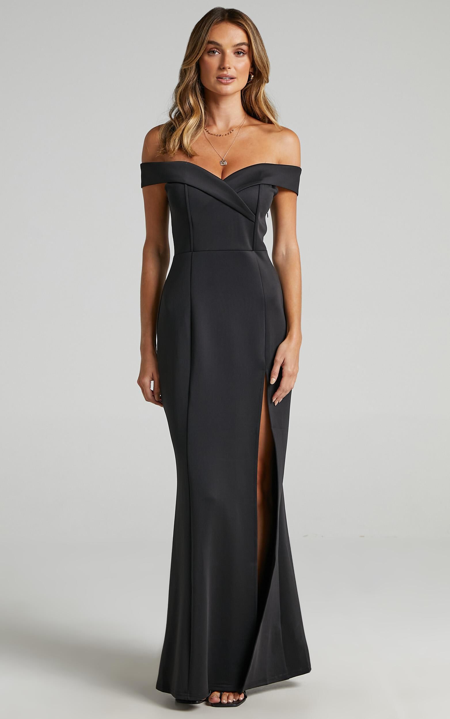 One For The Money Off Shoulder Dress In Black Showpo USA