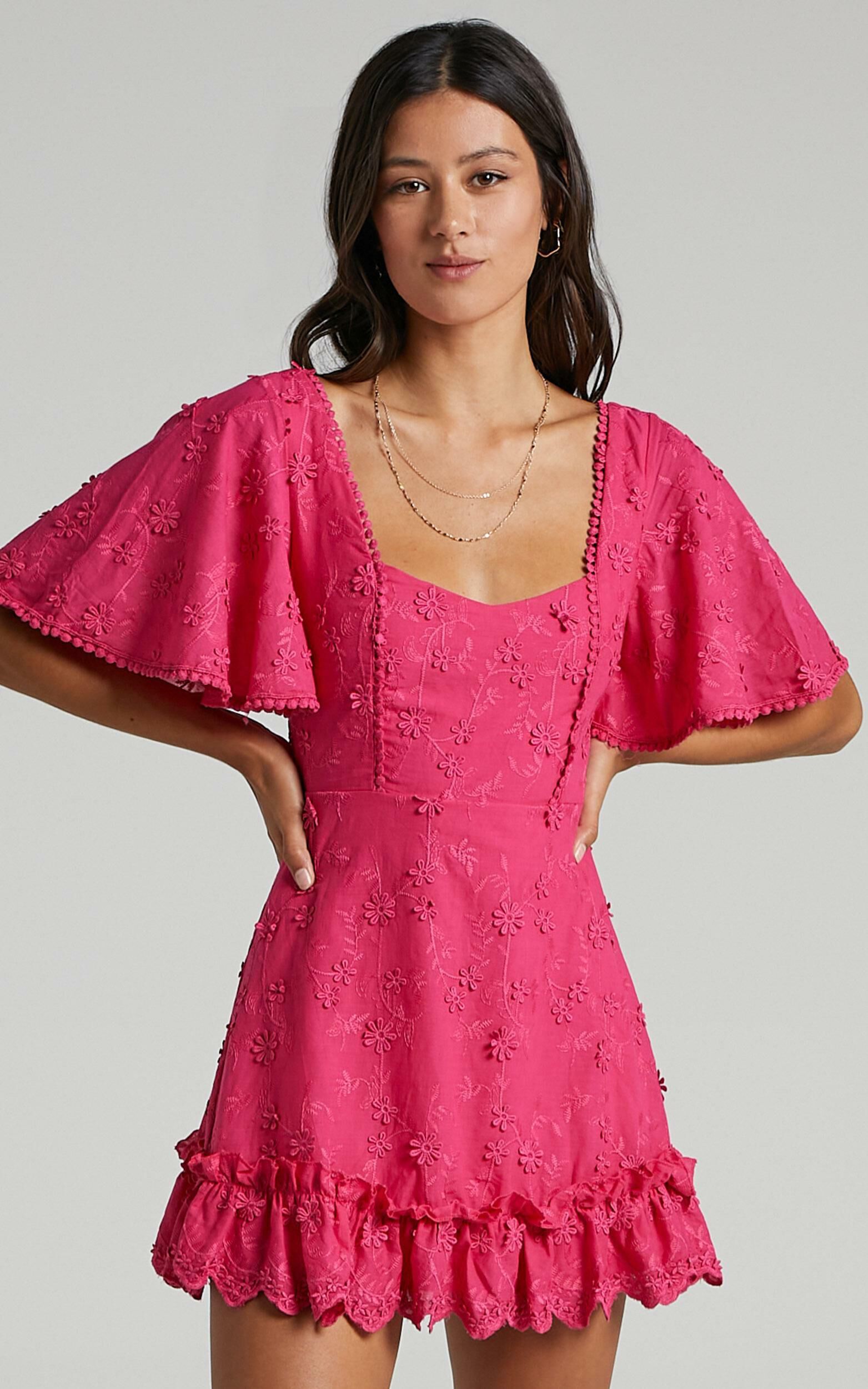Fancy A Spritz Square Neck Mini Dress in Hot Pink - 04, PNK3