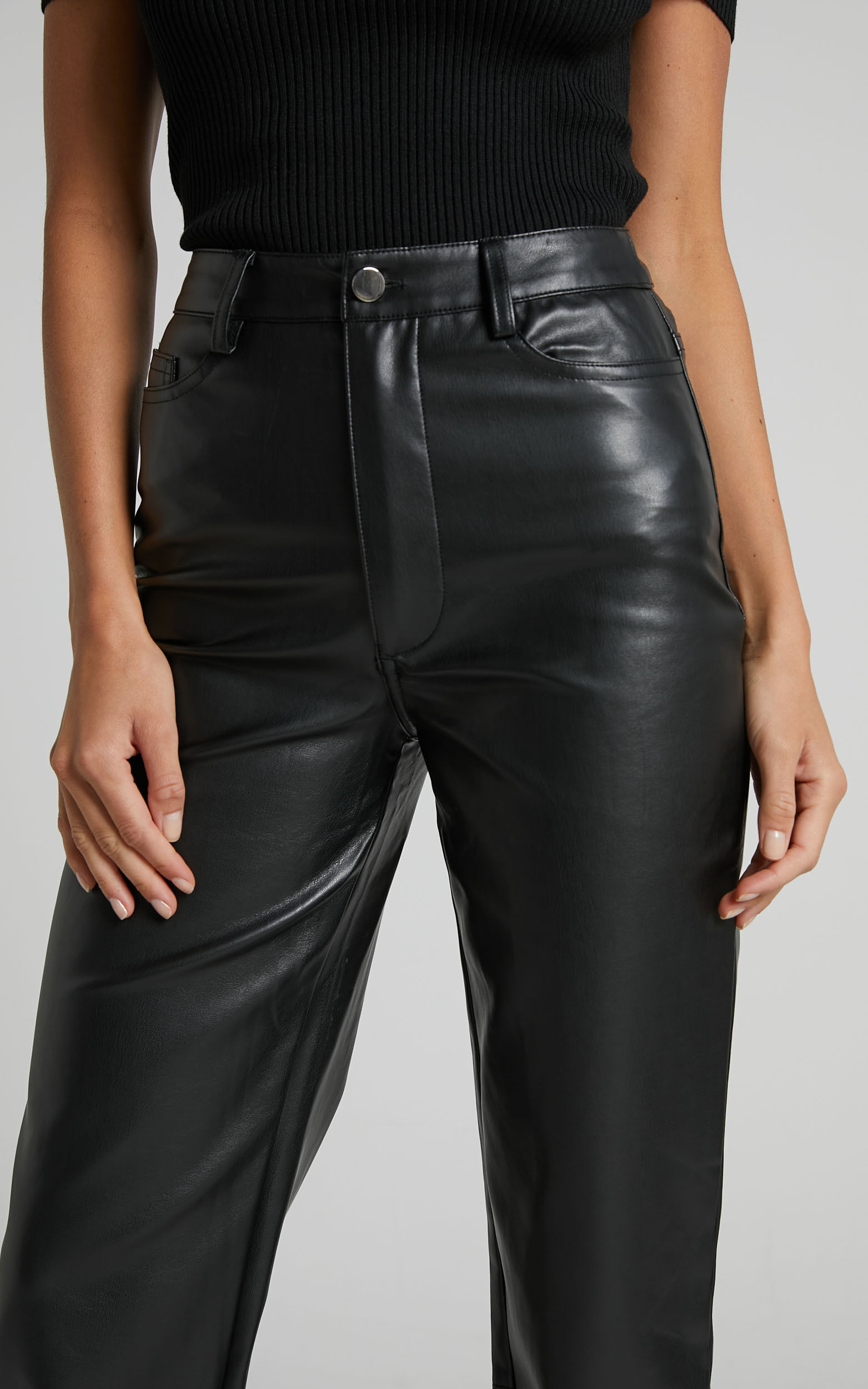 Straight leg leather pants high waist