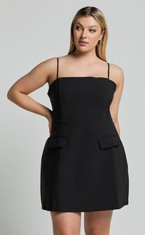 Katia Mini Dress - Strappy Corset A Line Dress in Black