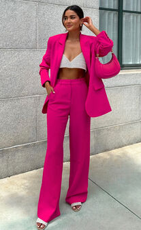 Bonnie Pants - High Waisted Tailored Wide Leg Pants in Pink