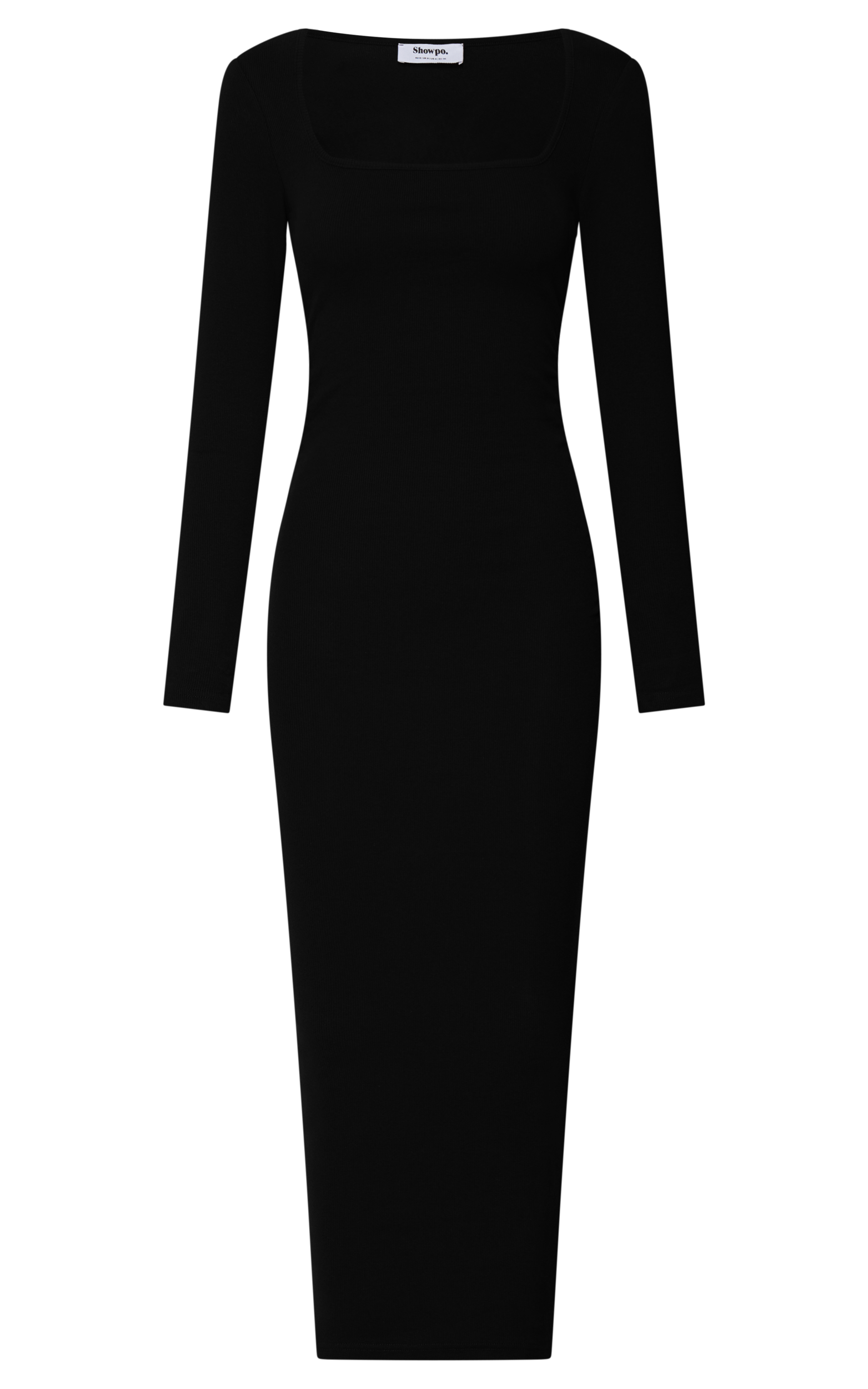 Lucy Midi Dress - Ribbed Side Ruched Bodycon Dress in Black | Showpo USA