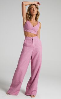 Adelaide Two Piece Set - Crop Top and Wide Leg Pants Set in Pink