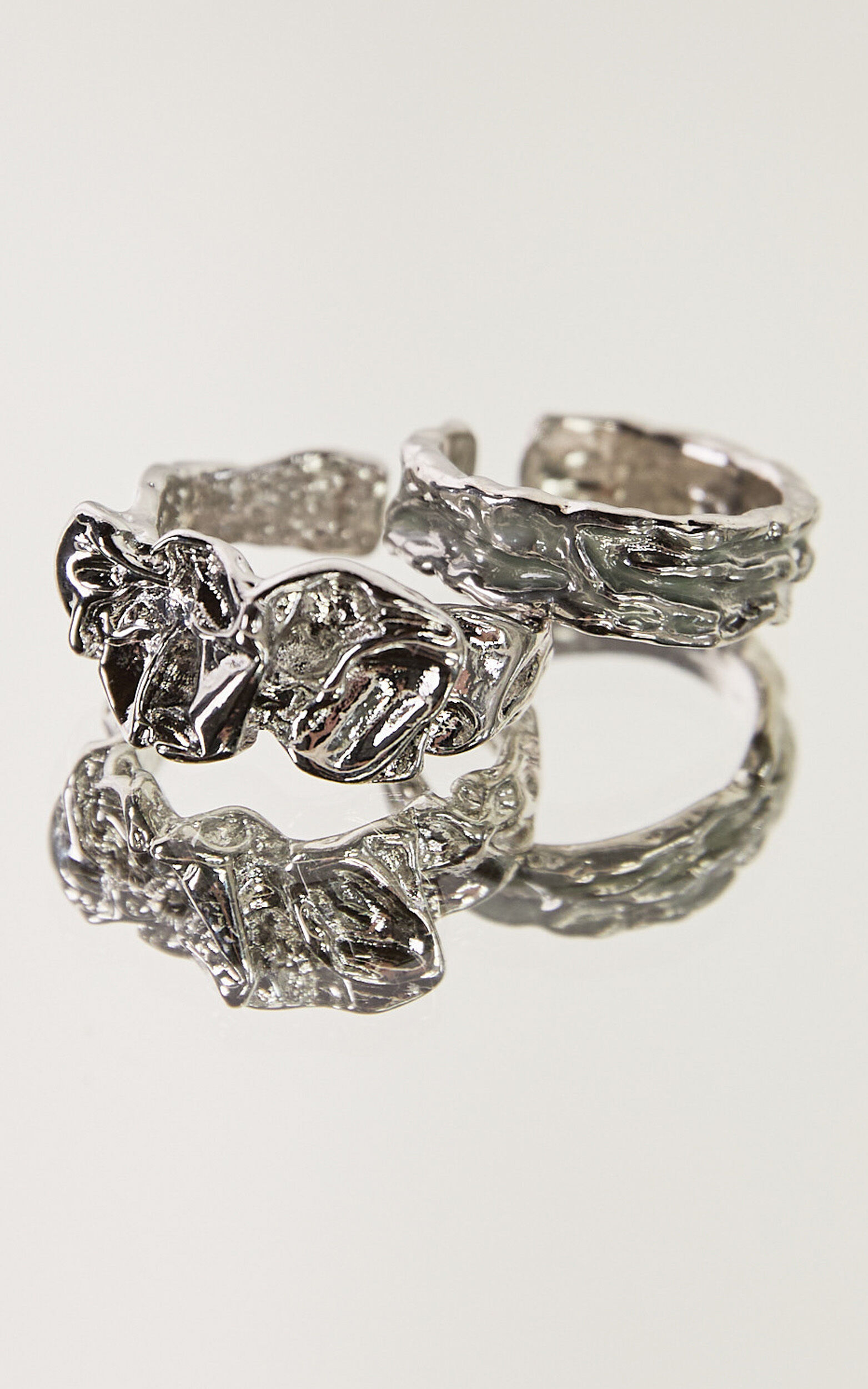 Lara 2 Ring Pack - Textured Ring Set in Silver - NoSize, SLV1
