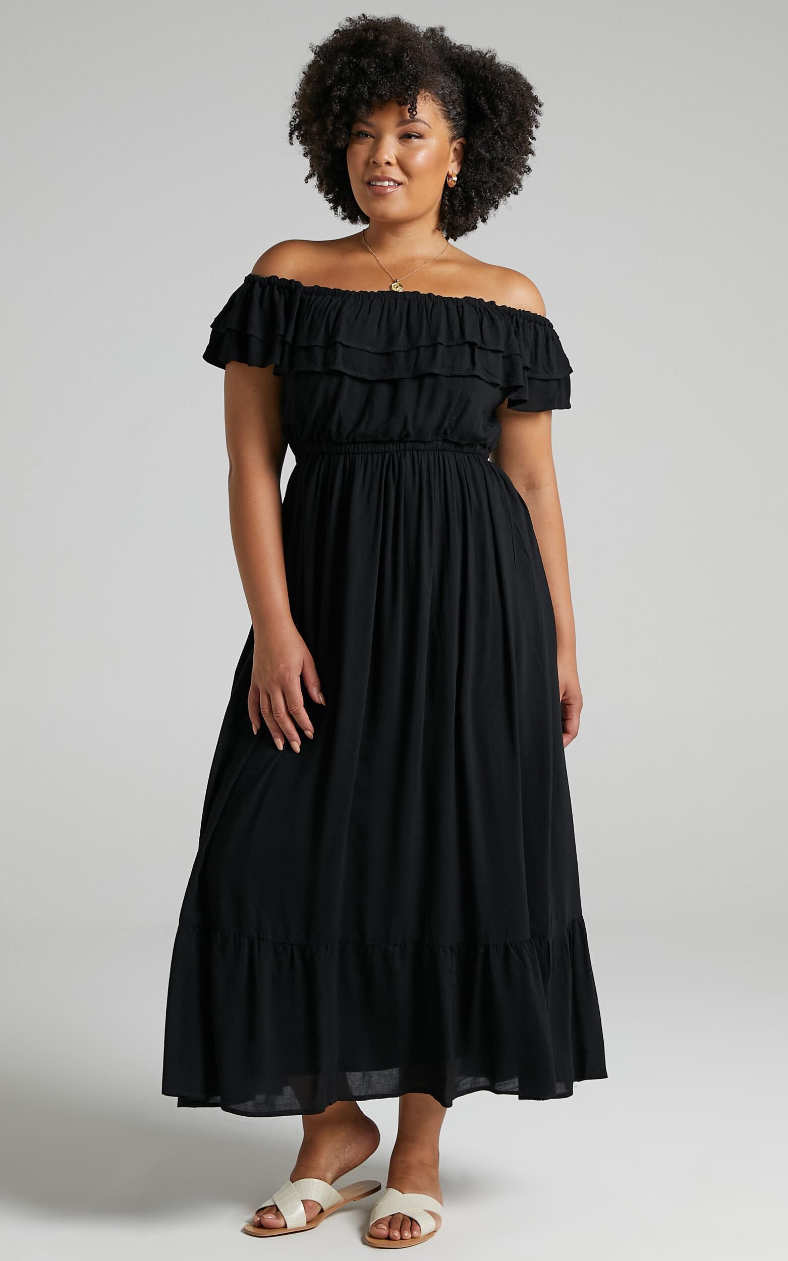 Black flowy off the shop shoulder dress