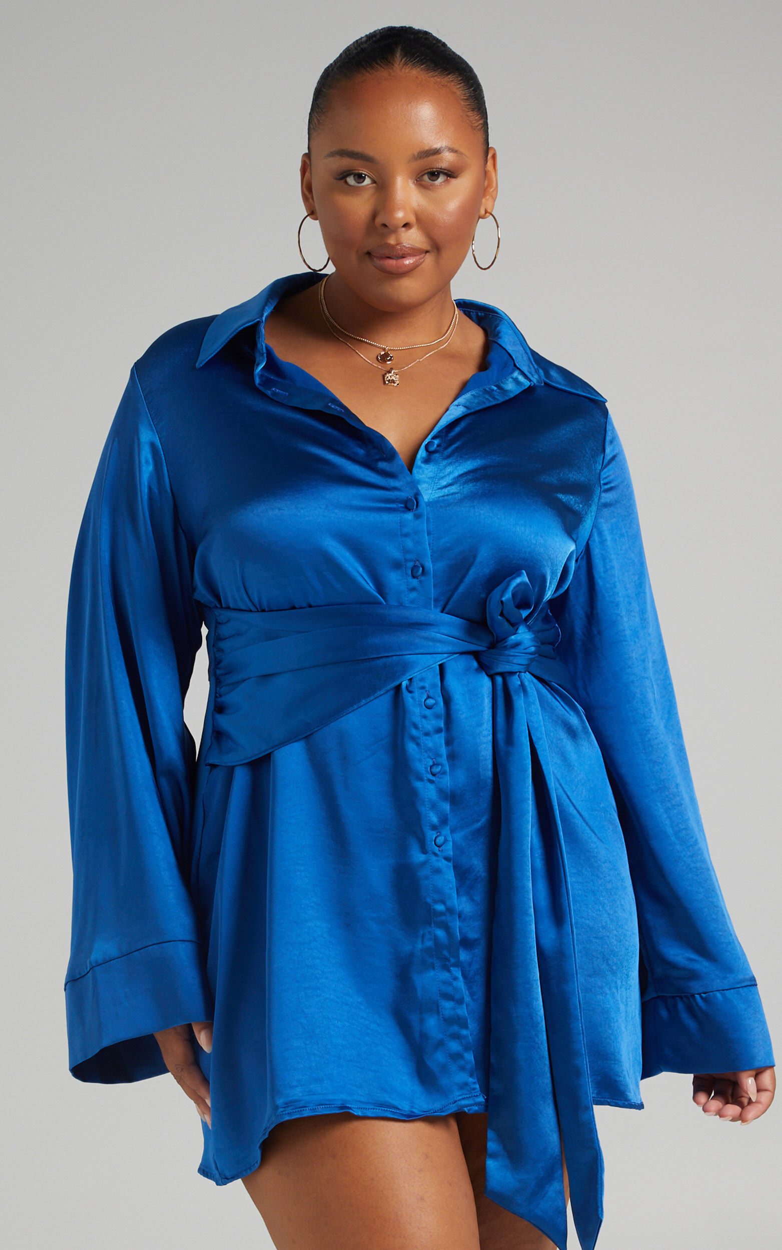 Electric blue shirt dress top