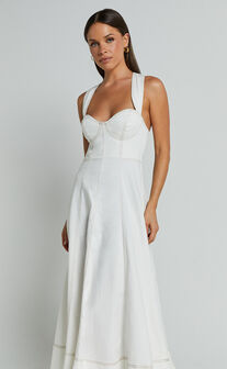 Edeline Midi Dress - Wide Strap Sweetheart Bust Dress in White