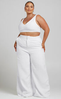 Adelaide Two Piece Set - Crop Top and Wide Leg Pants Set in White