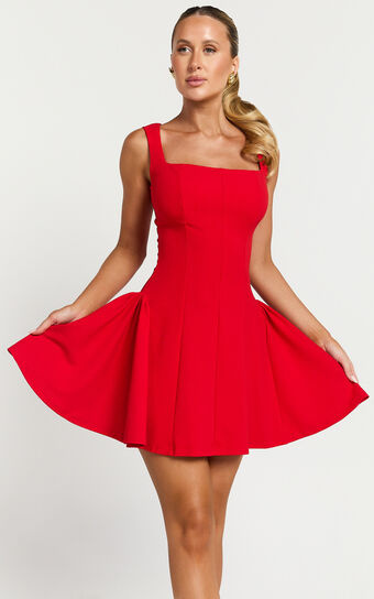 Pippa Mini Dress - Fit and Flare Babydoll Mini Dress in Red