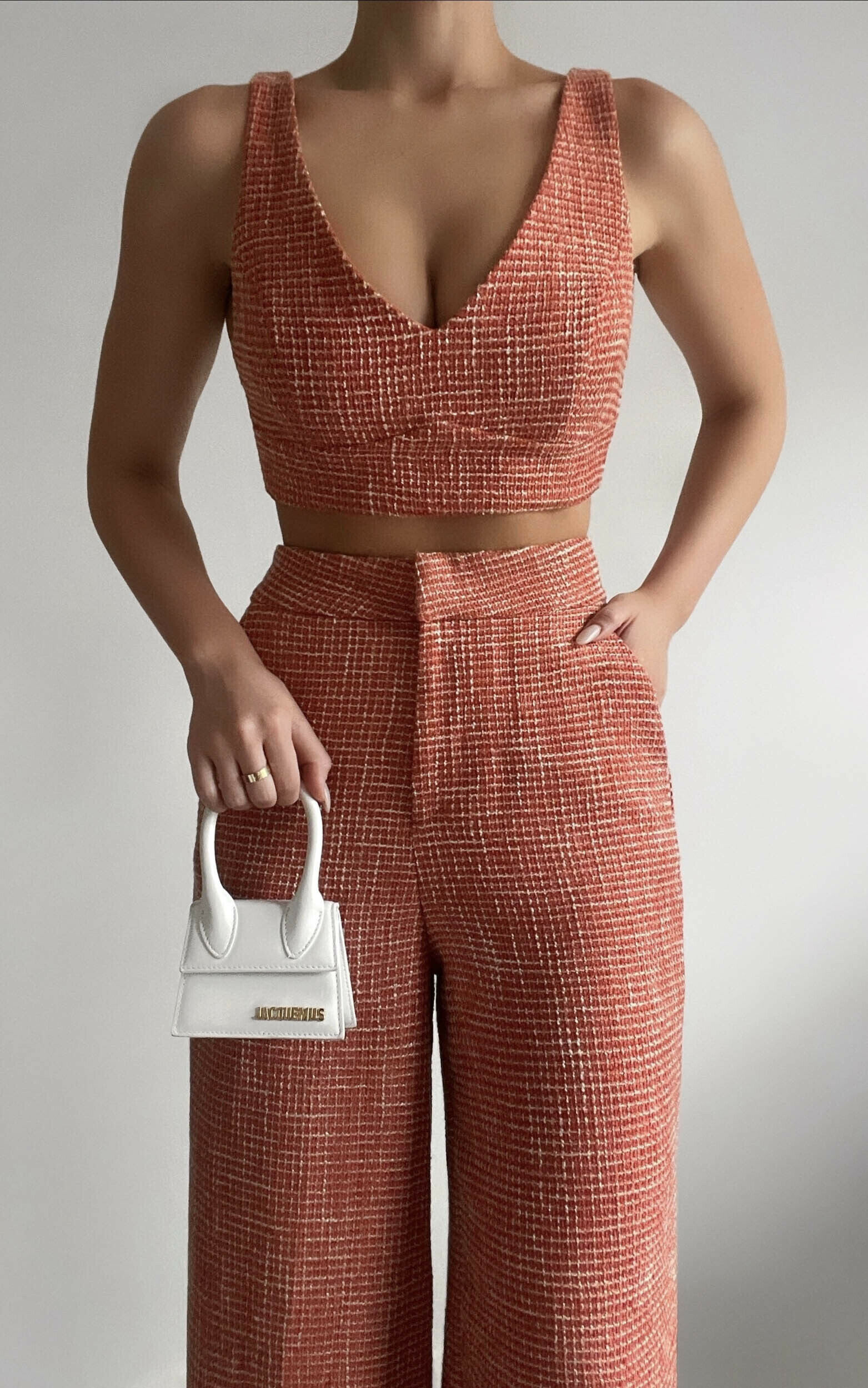 Adelaide Two Piece Set - Crop Top and Wide Leg Pants Set in Burnt