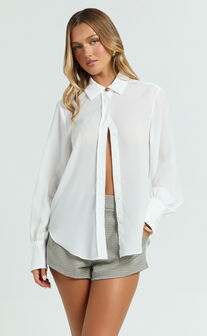 Jazmin Top - Button Down Shirt Top in Off White
