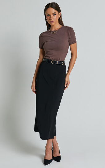 Alanna Midi Skirt - High Waisted Back Split Pencil Skirt in Black Showpo
