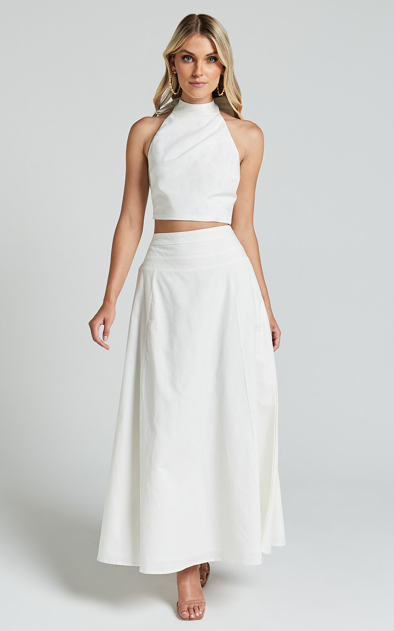 White cotton linen maxi skirt 2025