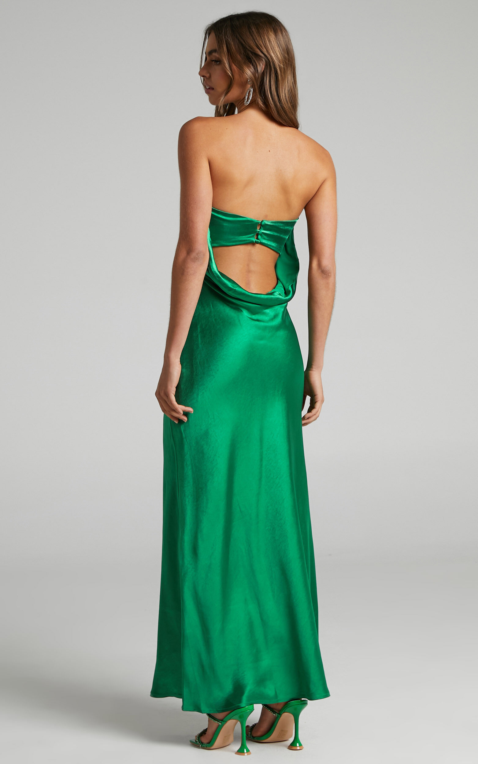 Green satin strapless dress top