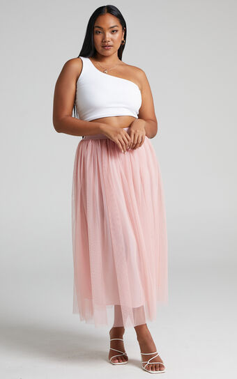 Louejoy Maxi Skirt in Tulle in Pale Pink