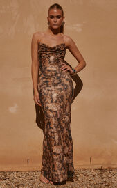 Runaway The Label - Jordi Midi Dress in Stone Print | Showpo USA