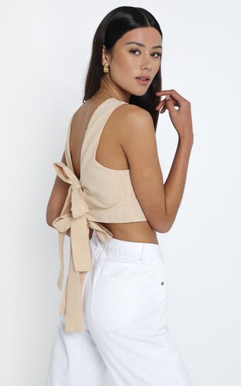 Loxley Top in Beige Linen Look