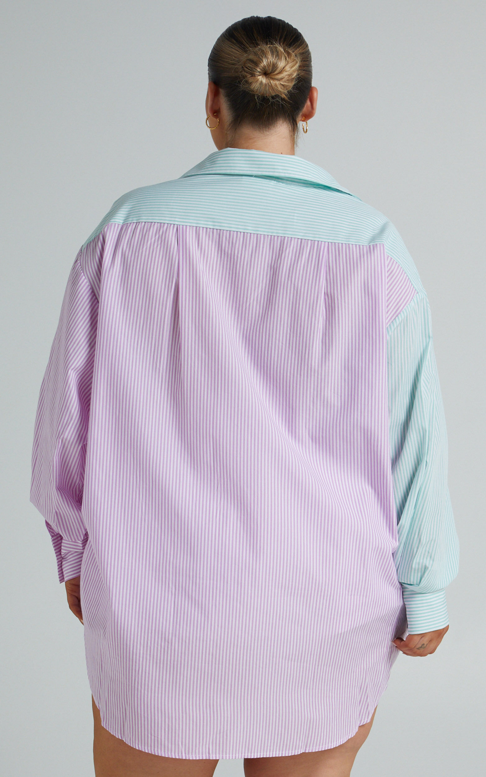 Autumn Shirt - Contrast Stripe Oversized Shirt in LILAC AND BLUE