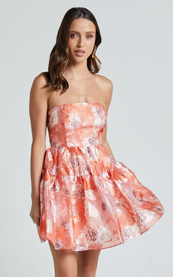 Alanna Mini Dress - Strapless Tiered Dress in Orange
