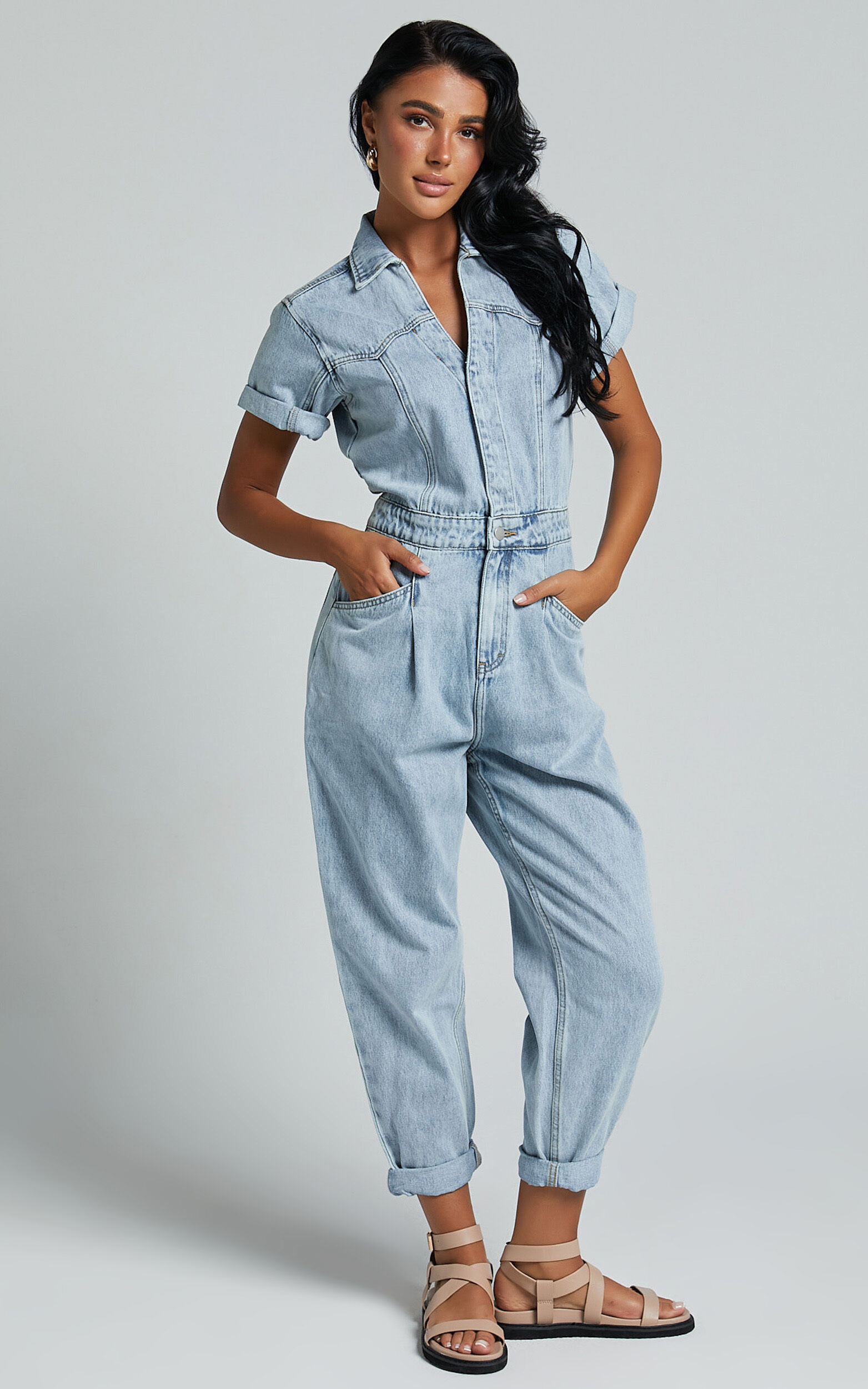 Button up denim jumpsuit outlet