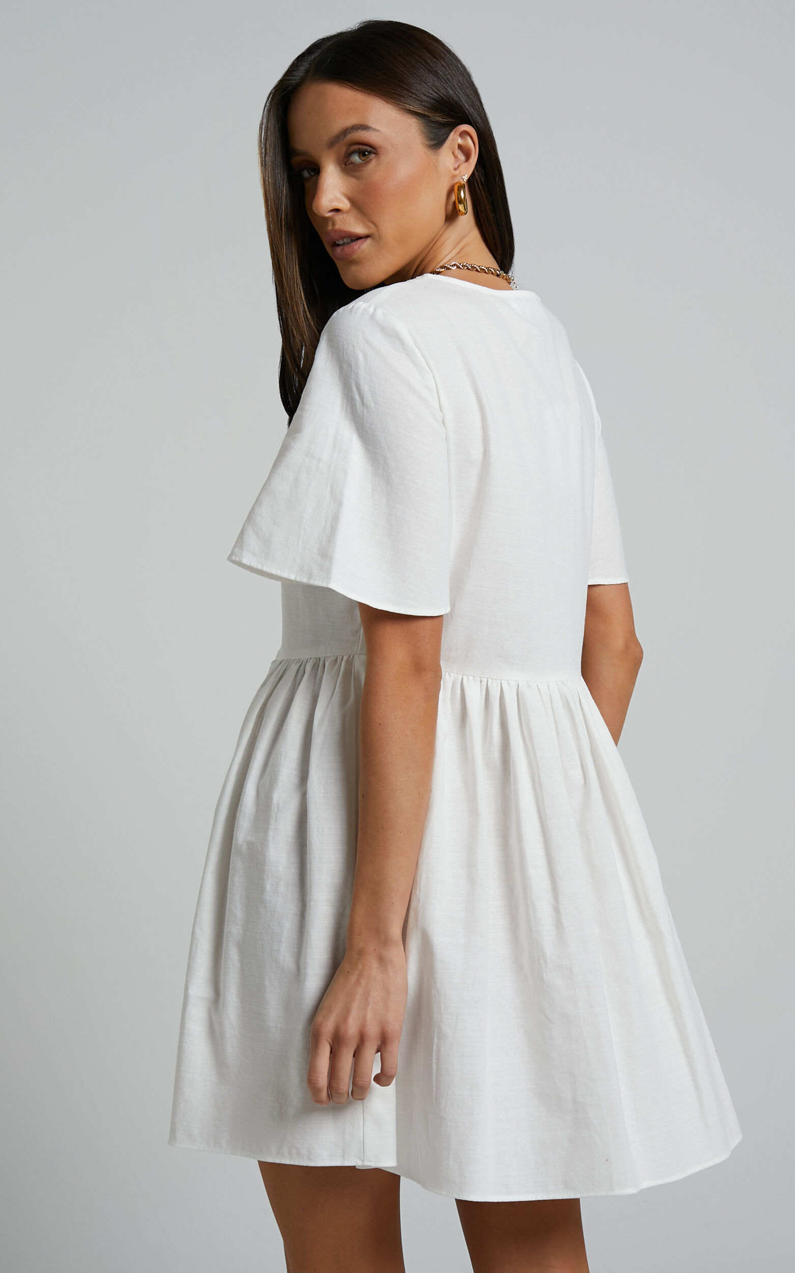 Staycation V neck Mini Dress in White Showpo USA