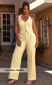 Virginia Pants - High Waist Straight Leg Pants in Pastel Yellow
