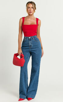 Donna Top - Cowl Neck Corset Top in Red