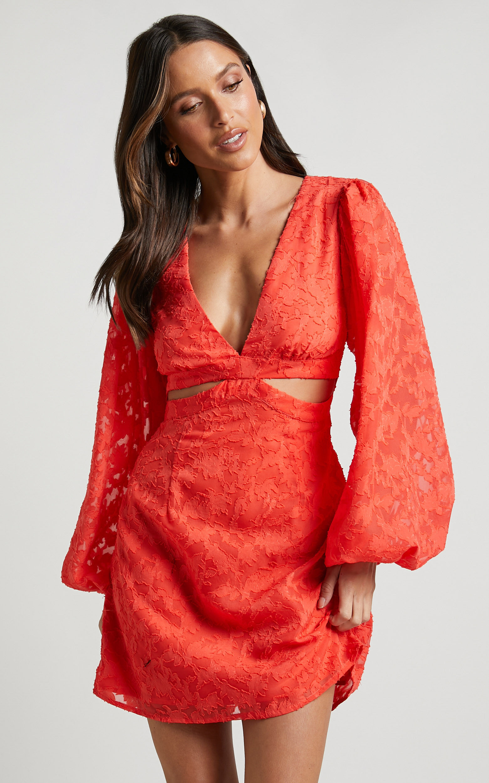 Coral cocktail dress with sleeves online