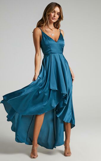 Light The Way Dress in Teal Satin
