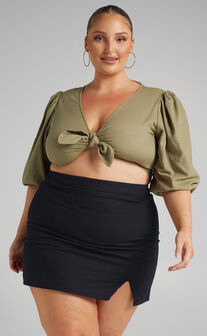 International Babe Mini Linen Blend Skirt in Black