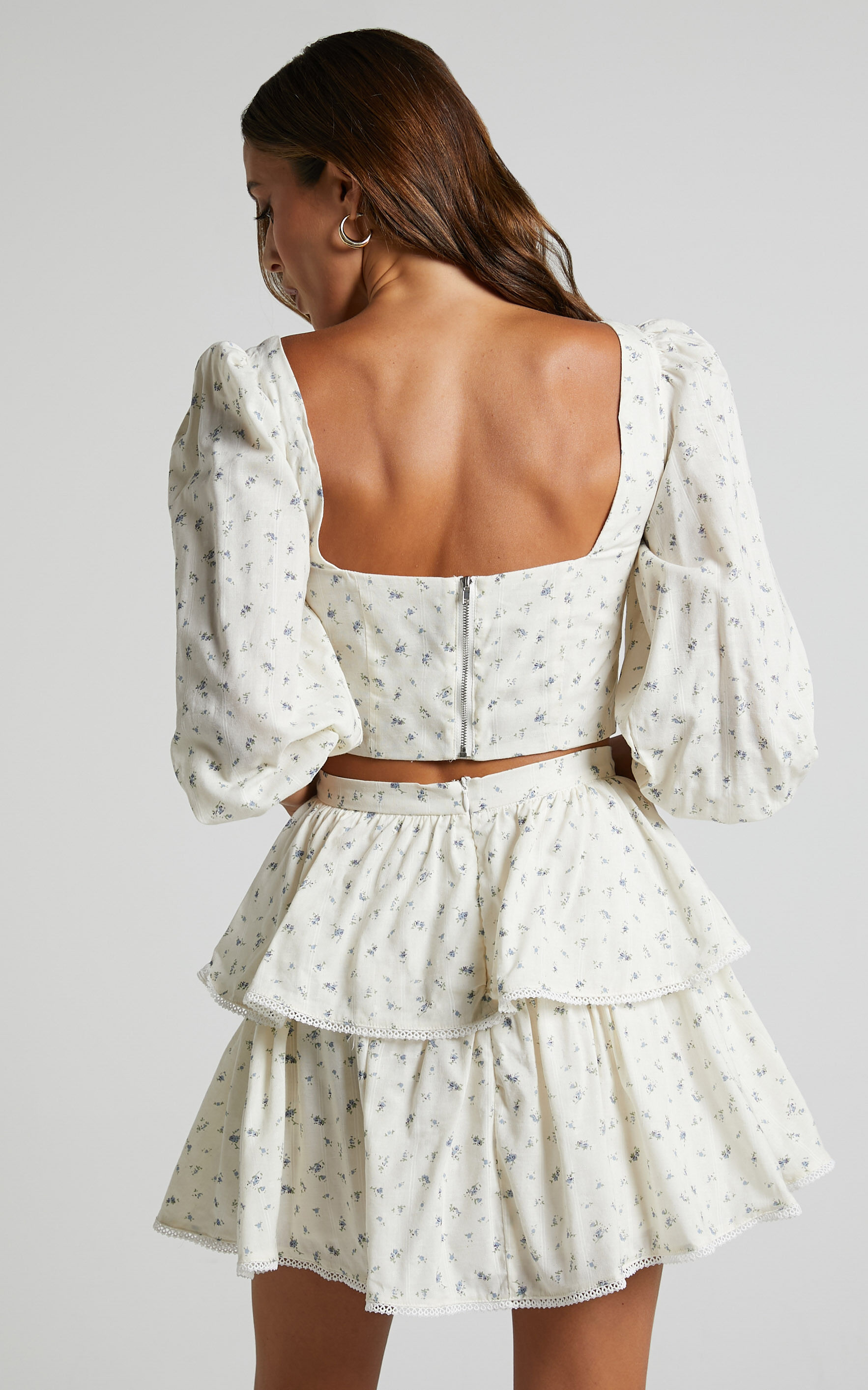 Floral mini skirt set sales