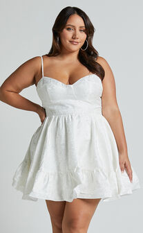 Kena Mini Dress - Jacquard Bustier Dress in White