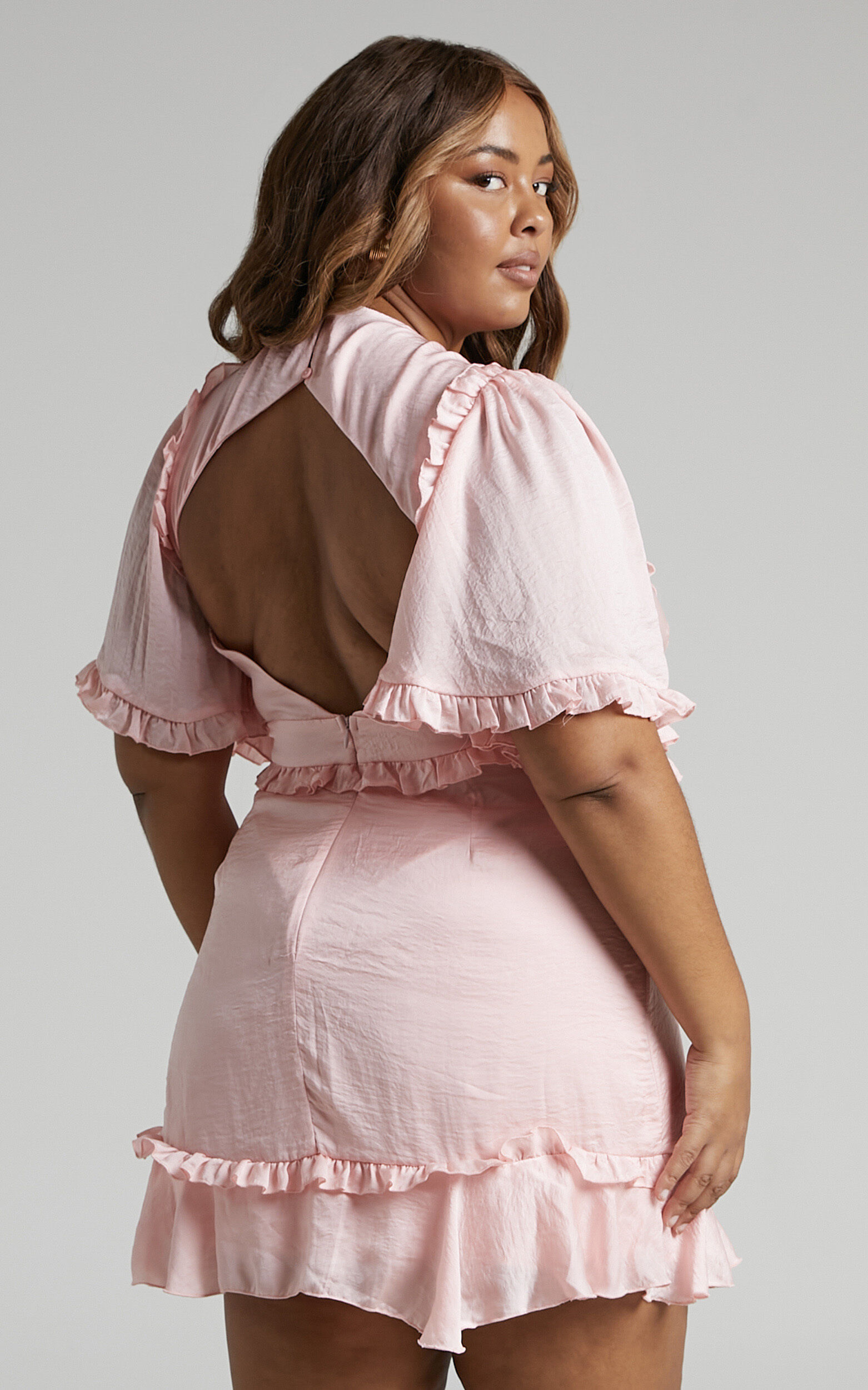 Dusty pink shop ruffle dress