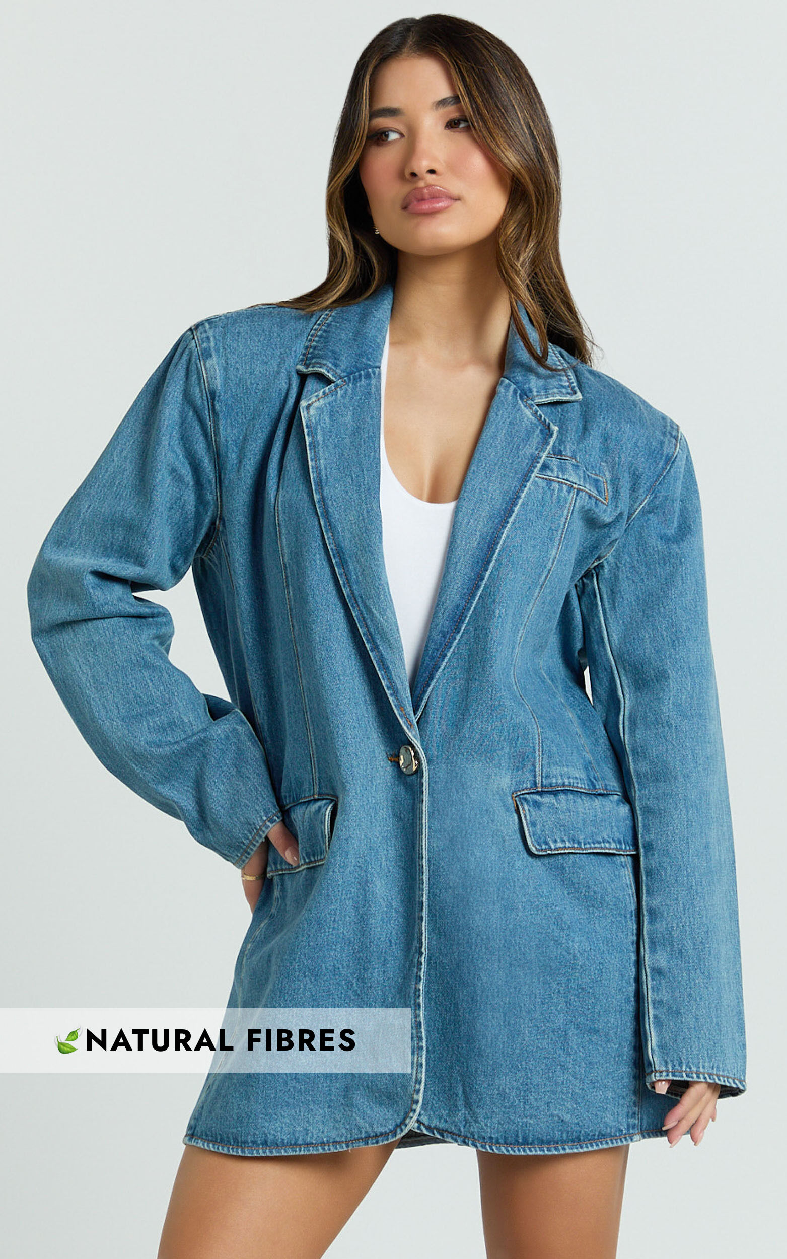 Fabia Jacket - Denim Oversized Blazer in Light Blue Wash - 06, BLU1