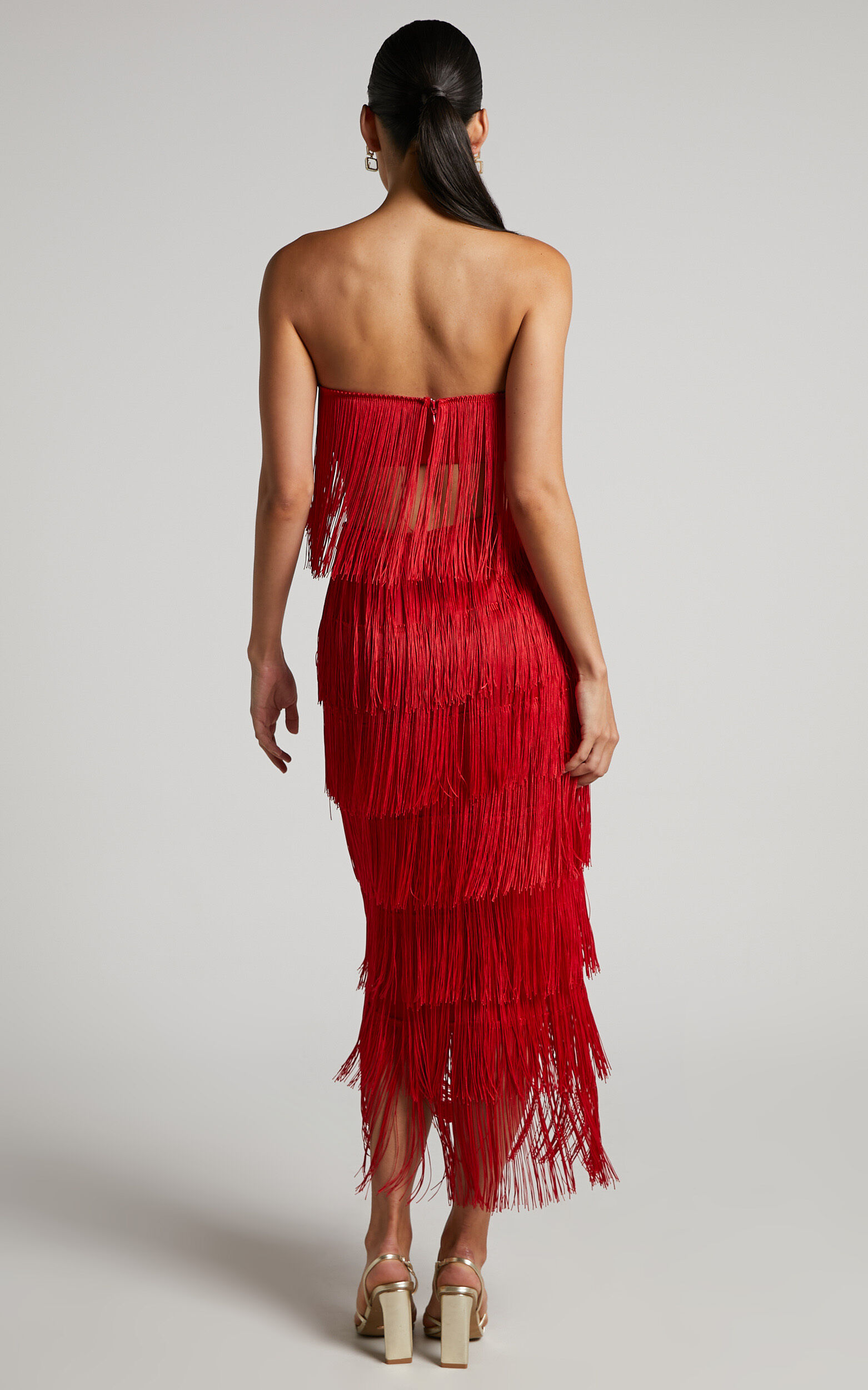 Red fringe skirt set hot sale