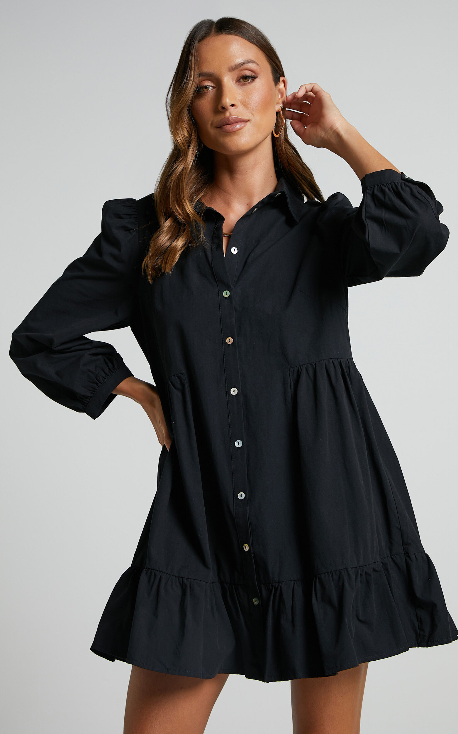 Black frill hotsell shirt dress