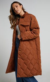 Bayley Coat - Longline Quilted Coat in Chocolate