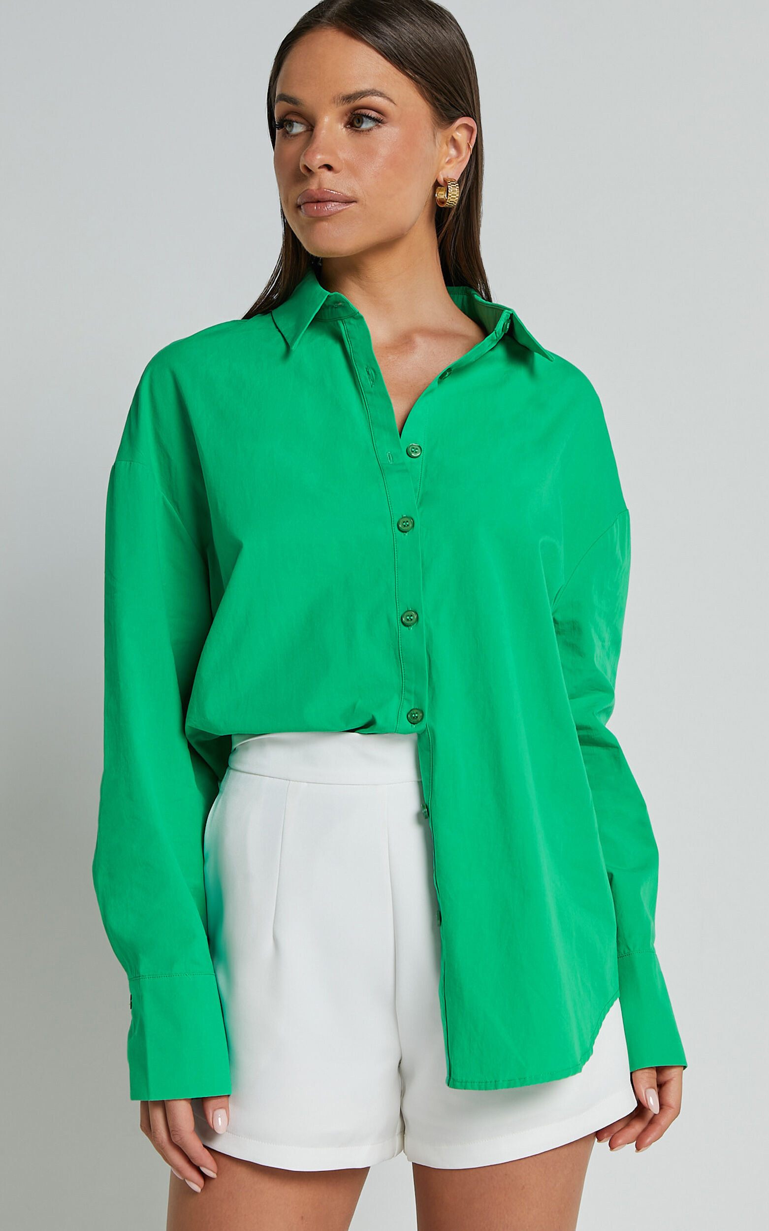 Terah Shirt Button Up Shirt in Green Showpo NZ