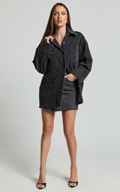 Harlow Jacket - Oversized Long Sleeve Denim Jacket in Black Wash | Showpo