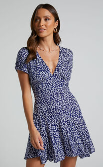 Bettina Mini Dress - Short Sleeve Dress in Navy