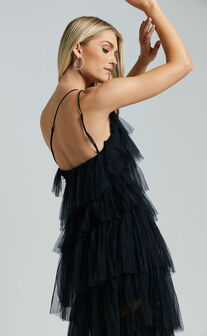 Maddison Midi Dress - Tulle One Shoulder Dress in Black
