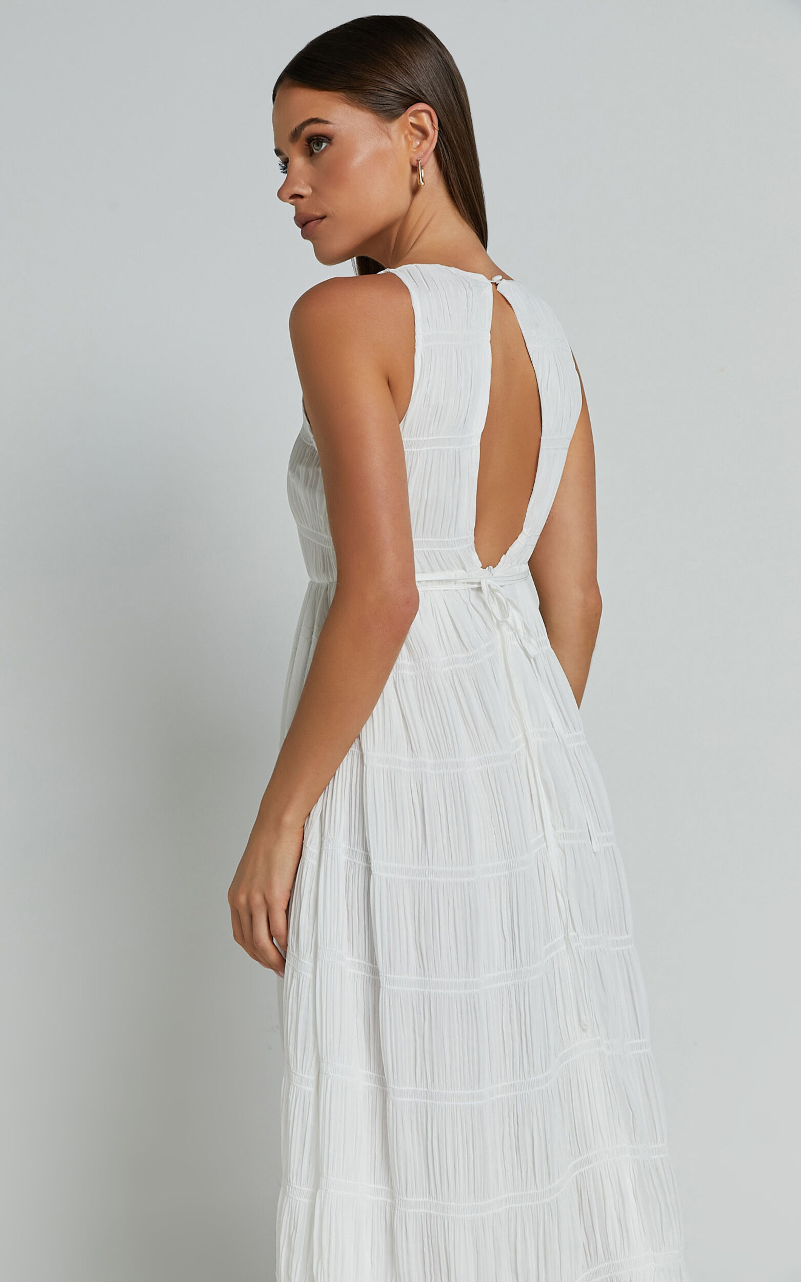 Cade Maxi Dress High Neck Sleeveless A Line Dress in White Showpo