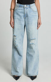 Cate Jeans - Baggy High Waist Ripped Wide Leg Recycled Denim Jeans in ...