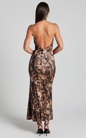 Runaway The Label - Jordi Midi Dress in Stone Print | Showpo USA