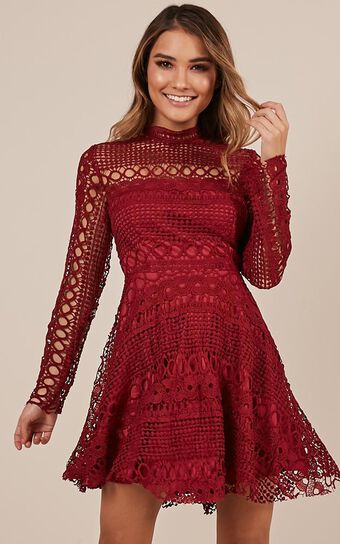 Made With Love Dress In Wine Crochet