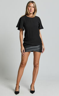 Enzo Top - Flutter Sleeve Scoop Neck Top in Black