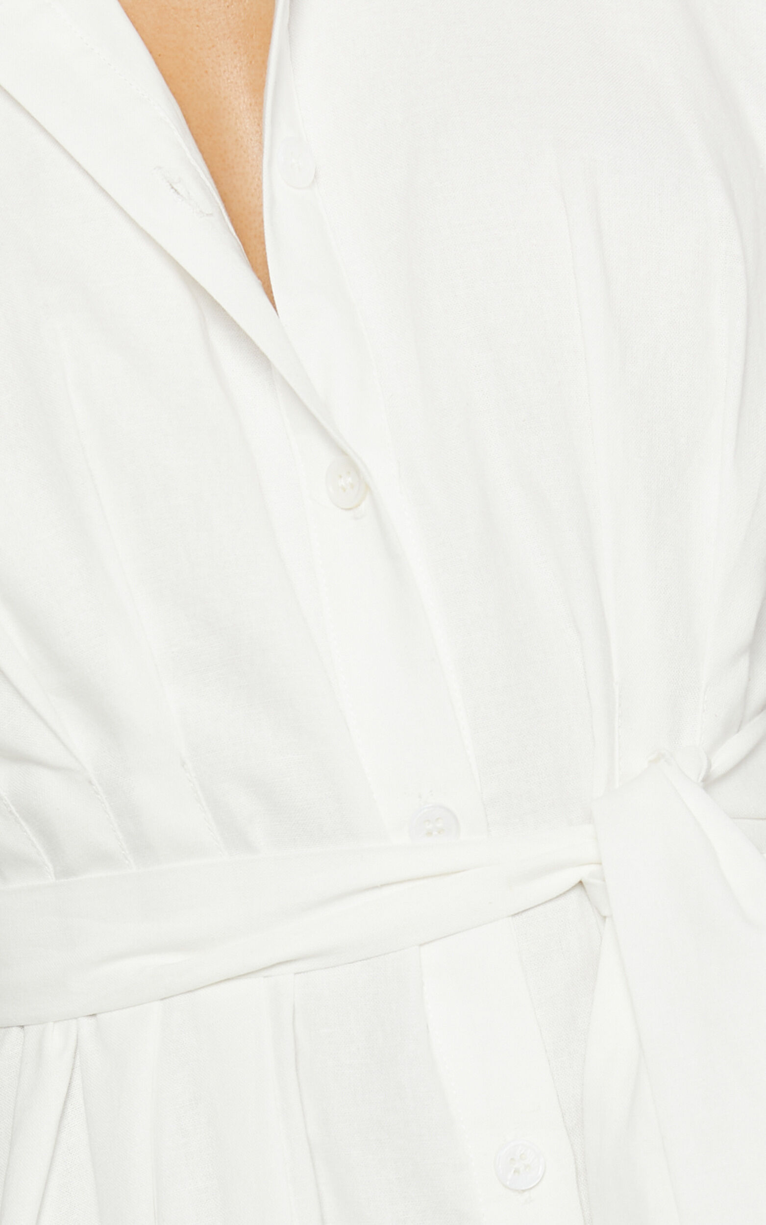 Sabrina Midi Dress - Linen Look Raglan Sleeve Belted Dress in White