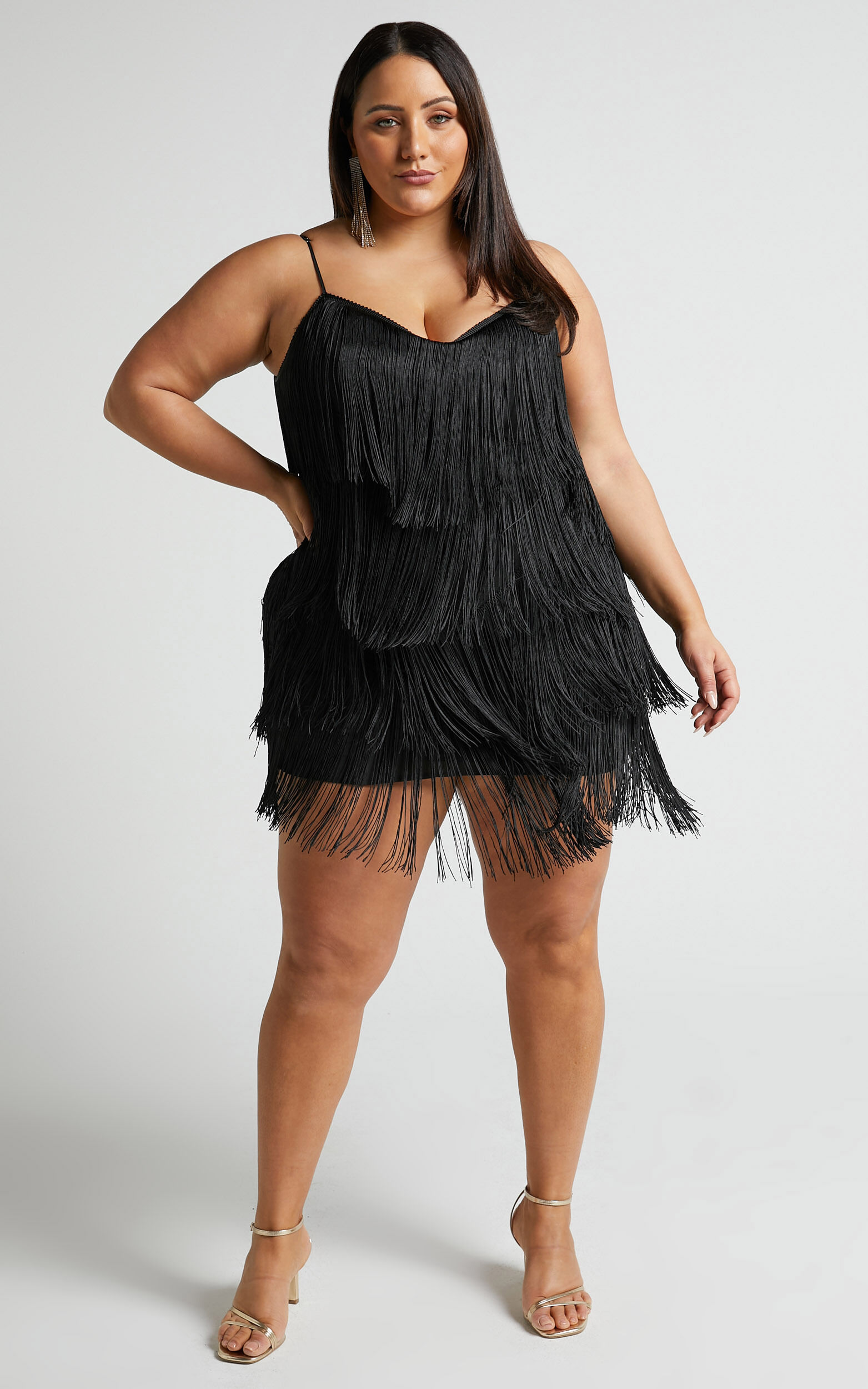 Black fringe mini dress sale