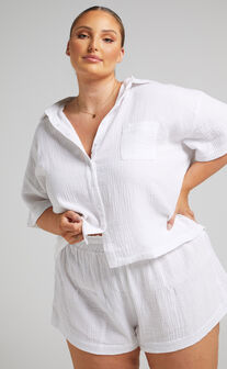 Donita Top - Button Up Shirt Top in White
