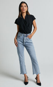 Lucianne Top - Short Sleeve Draped Top in Black